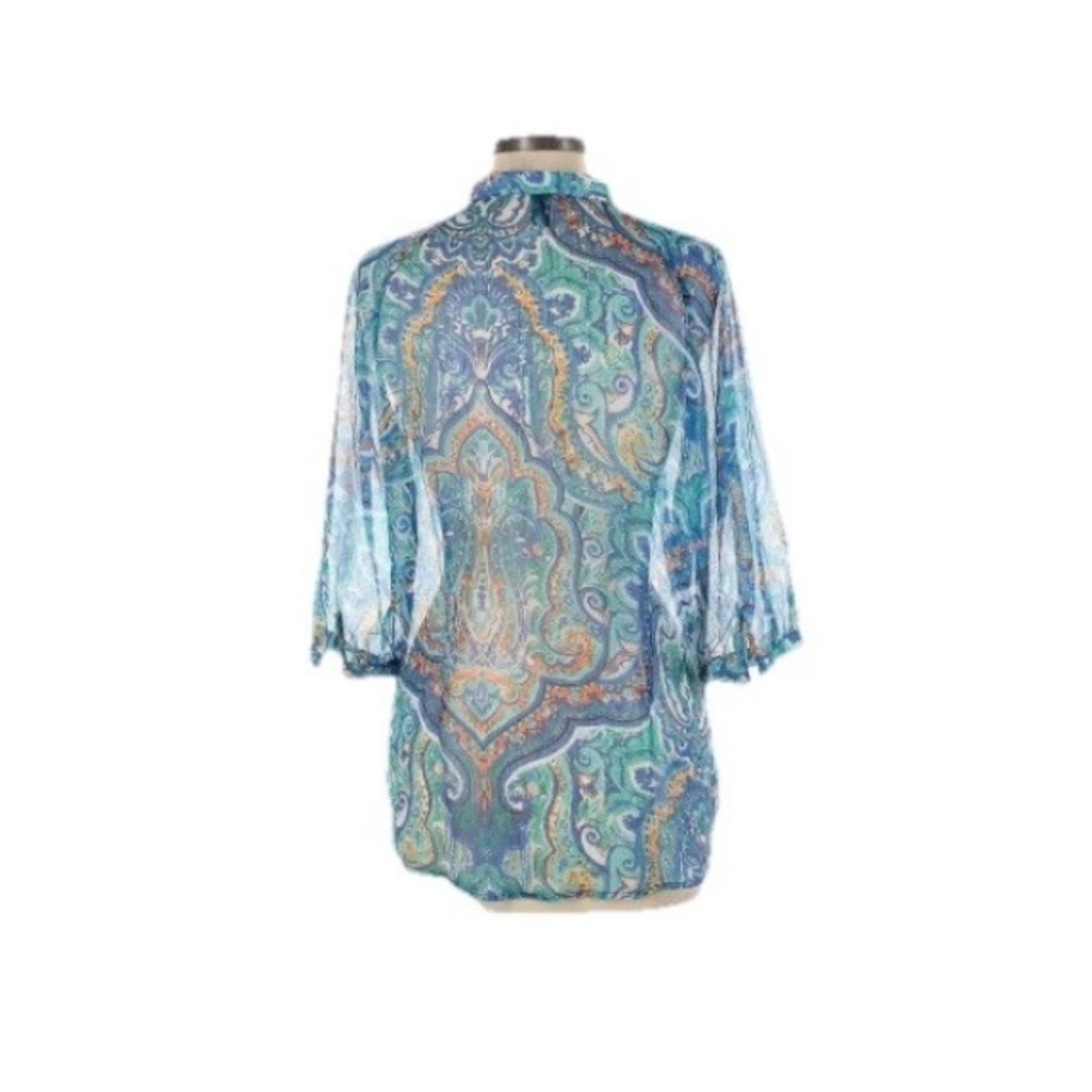Ralph Lauren Women’s Blue Paisley Half Sleeve Pleated Chiffon Poets Blouse Large - Picture 4 of 10